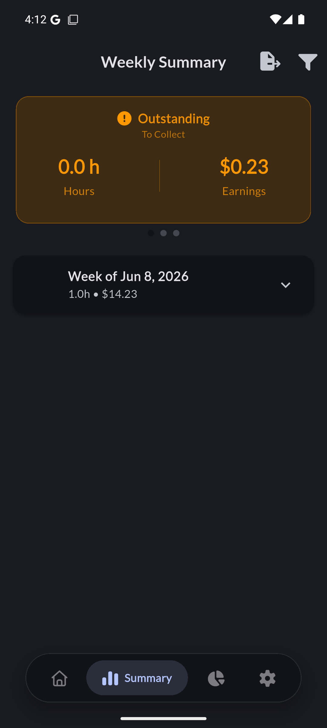Weekly summary in dark mode